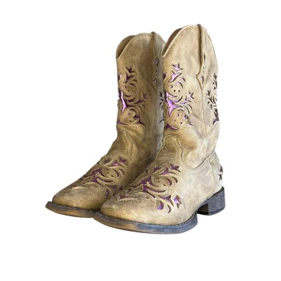 Roper Toddler Girls Lola Inlay Square Toe Casual Boots Mid Calf Size 5 Gray Pink - Picture 1 of 6